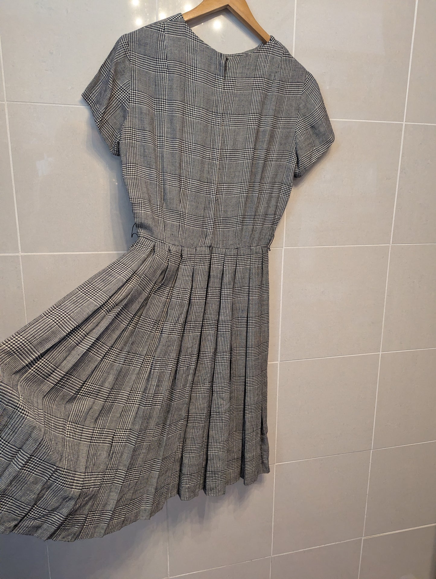 50s Black & White Glen Plaid Wool Dress