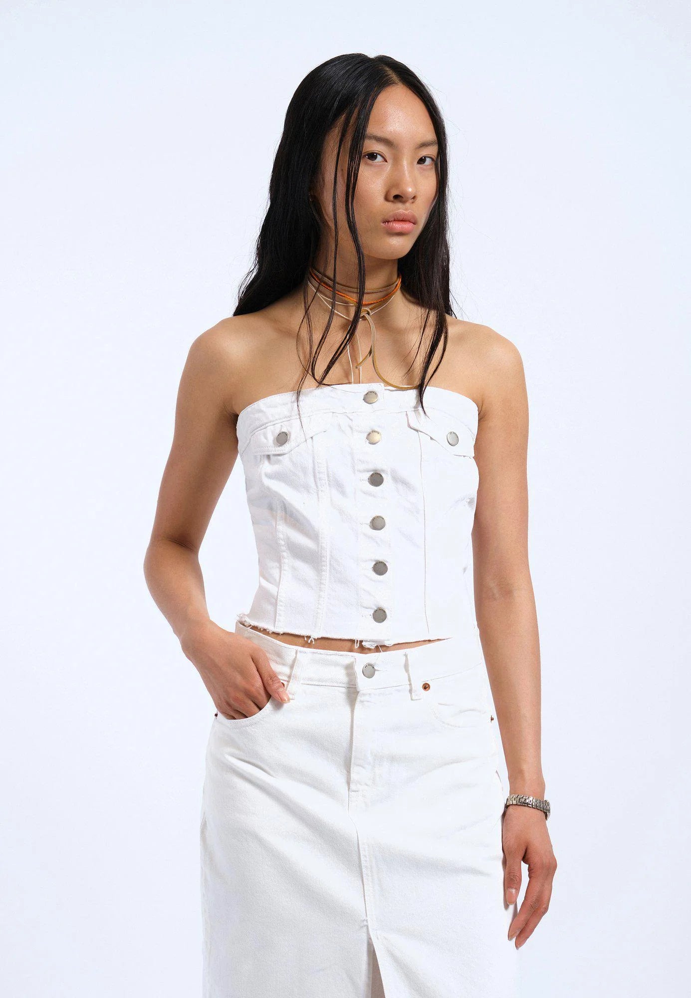 dr denim carli tube top white