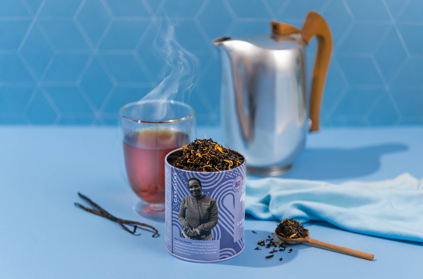JusTea (No Import Fees to USA) - Cream Earl Grey Tin & Spoon - Organic, Fair-Trade, Black Tea