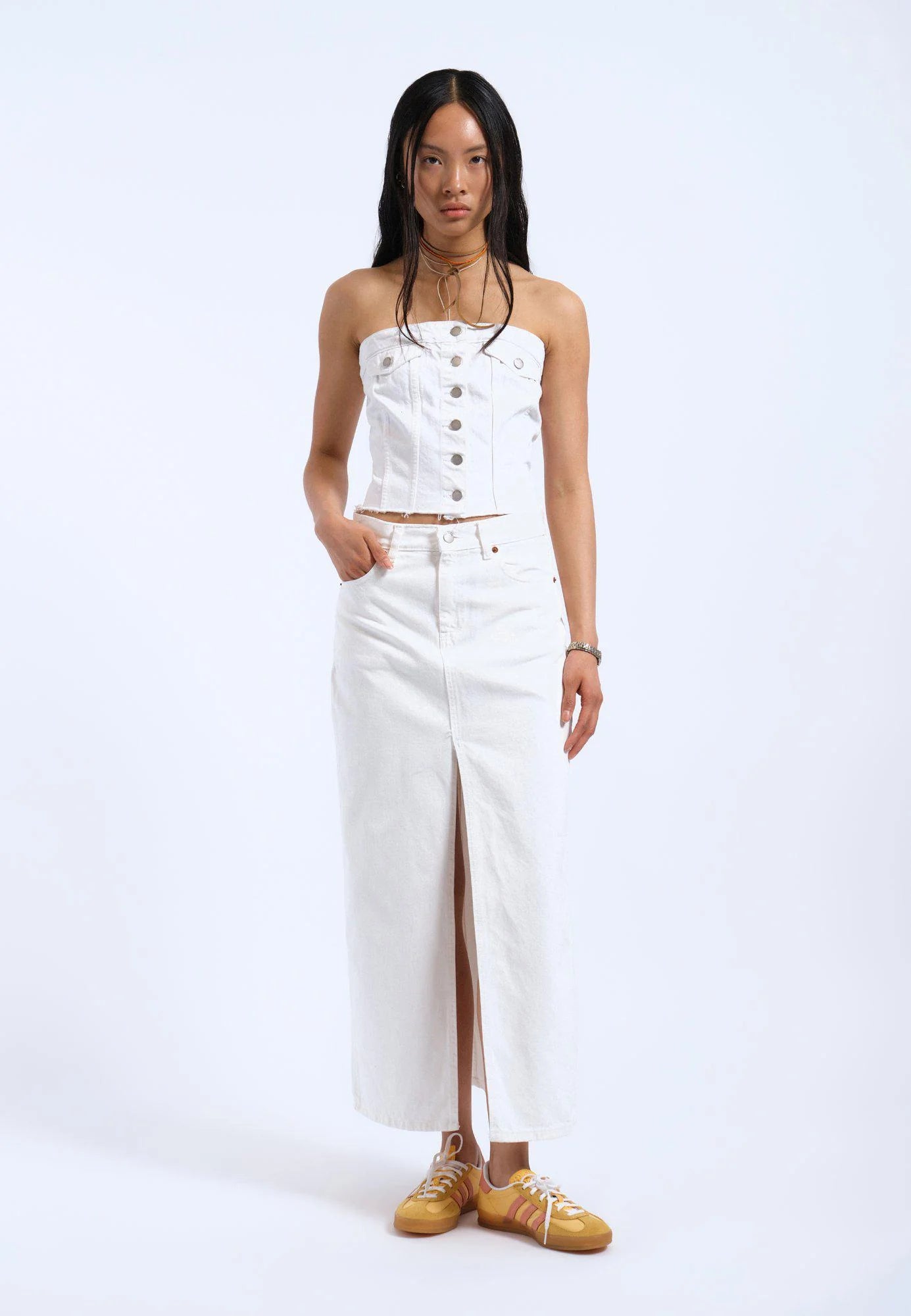 dr denim carli tube top white