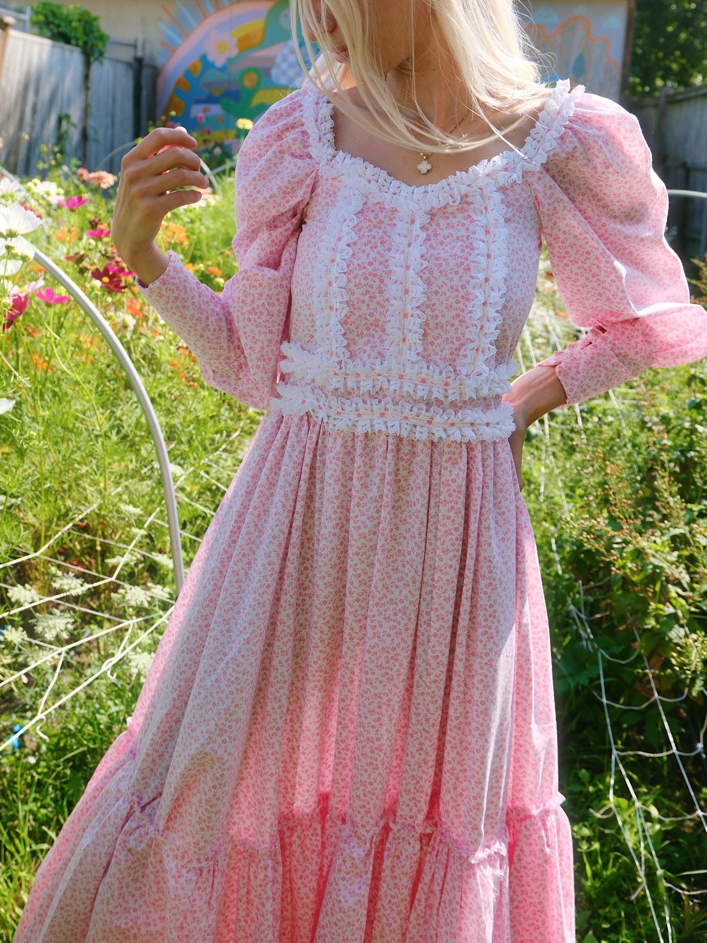 1970s Long Sleeve Prairie Maxi Dress