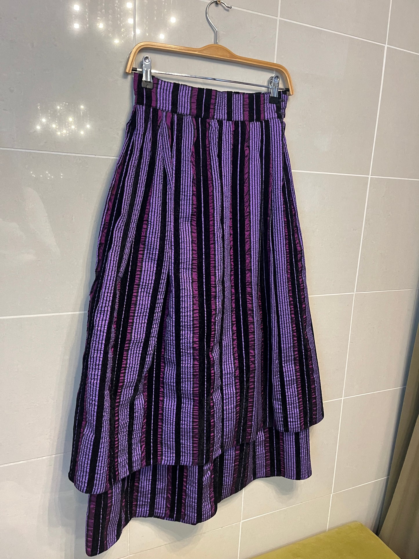 Silk Double Ruffle Midi Skirt