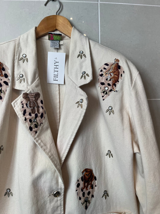 1980s Cactus California Safari Appliqué Denim Blazer – Cream | Made in USA