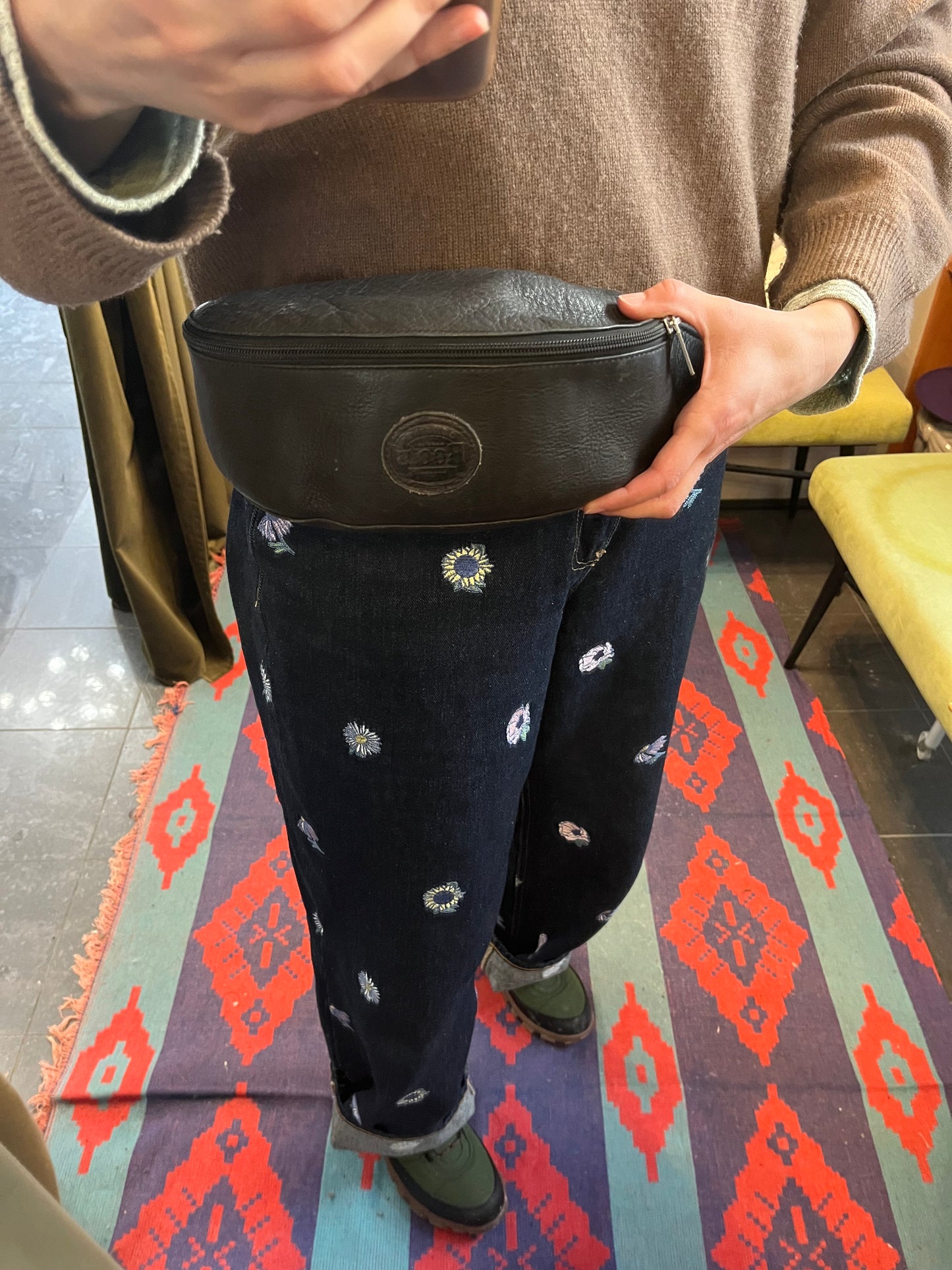 90s Leather Roots Fanny Pack with Silver Hardware
