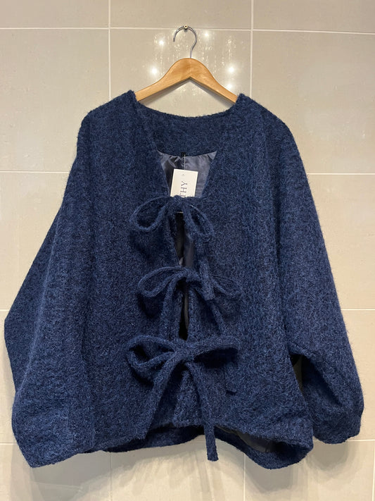 1980s Boiled Wool Batwing Tie-Front Jacket