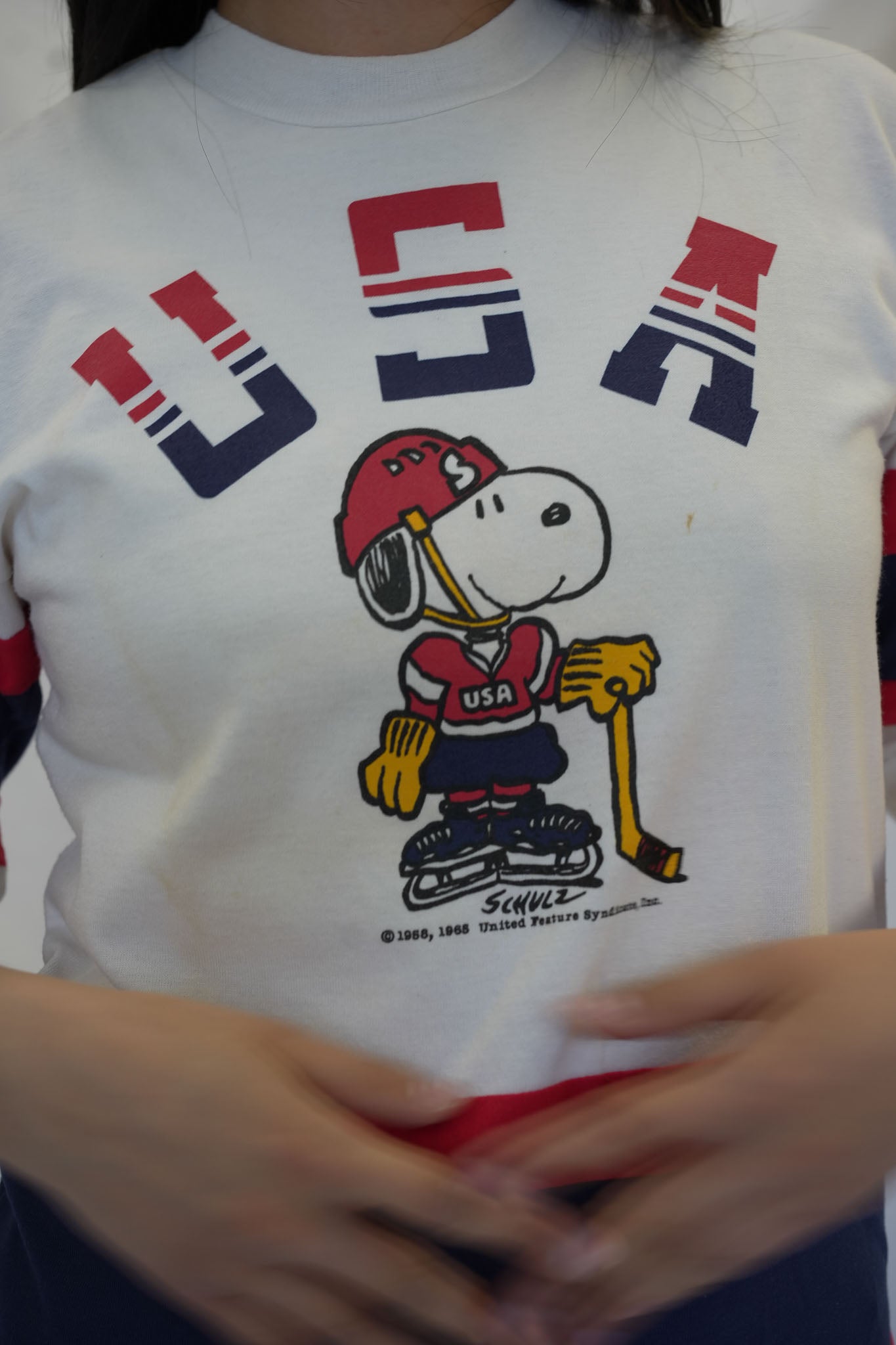 80s Nutmeg Mills Snoopy USA Varsity Hockey Tee