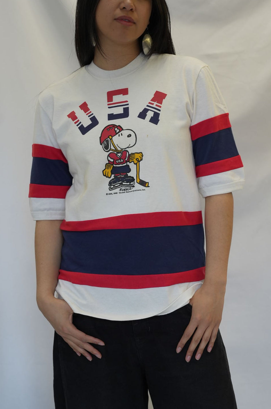 80s Nutmeg Mills Snoopy USA Varsity Hockey Tee