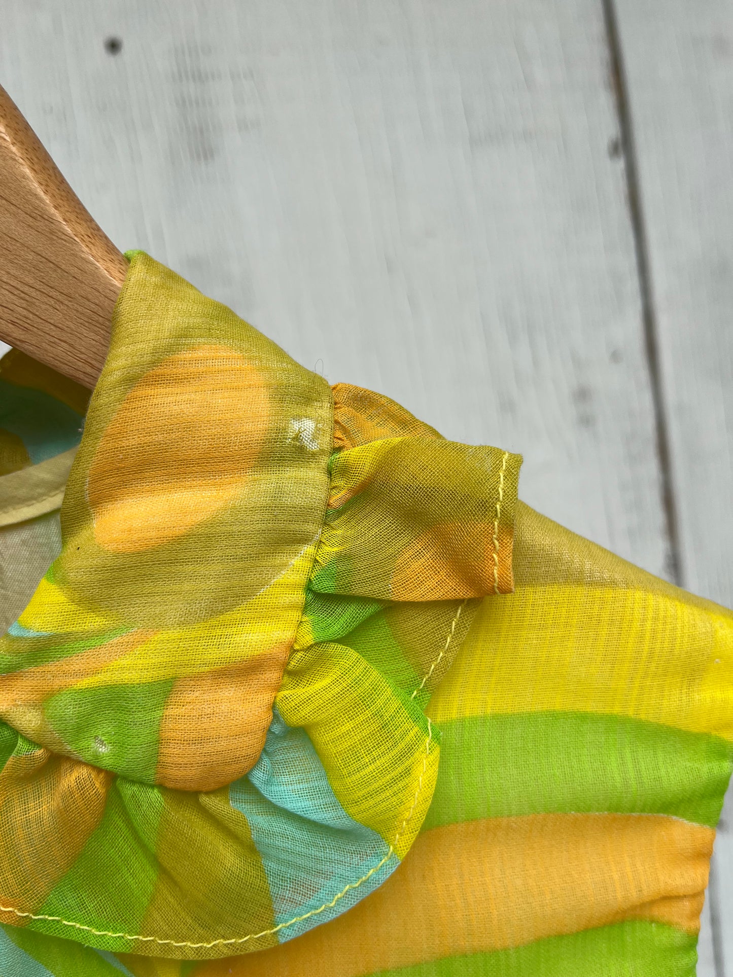 1970s - Rosita Originals Swirl Print Sleeveless Blouse / USA / Yellow Green