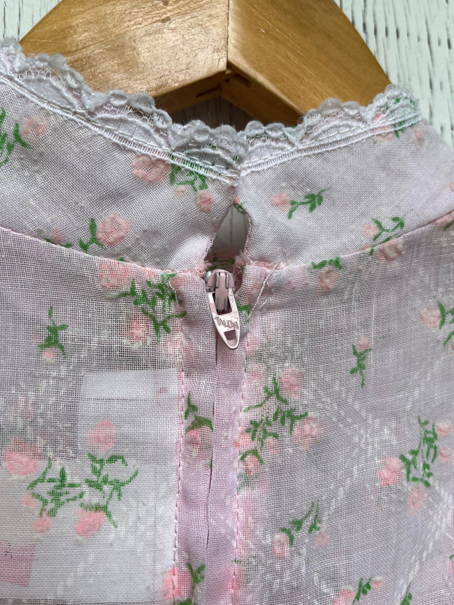 1970s - Sassy Of California Ruffled Prairie Maxi Dress Pink Floral Lace Trim