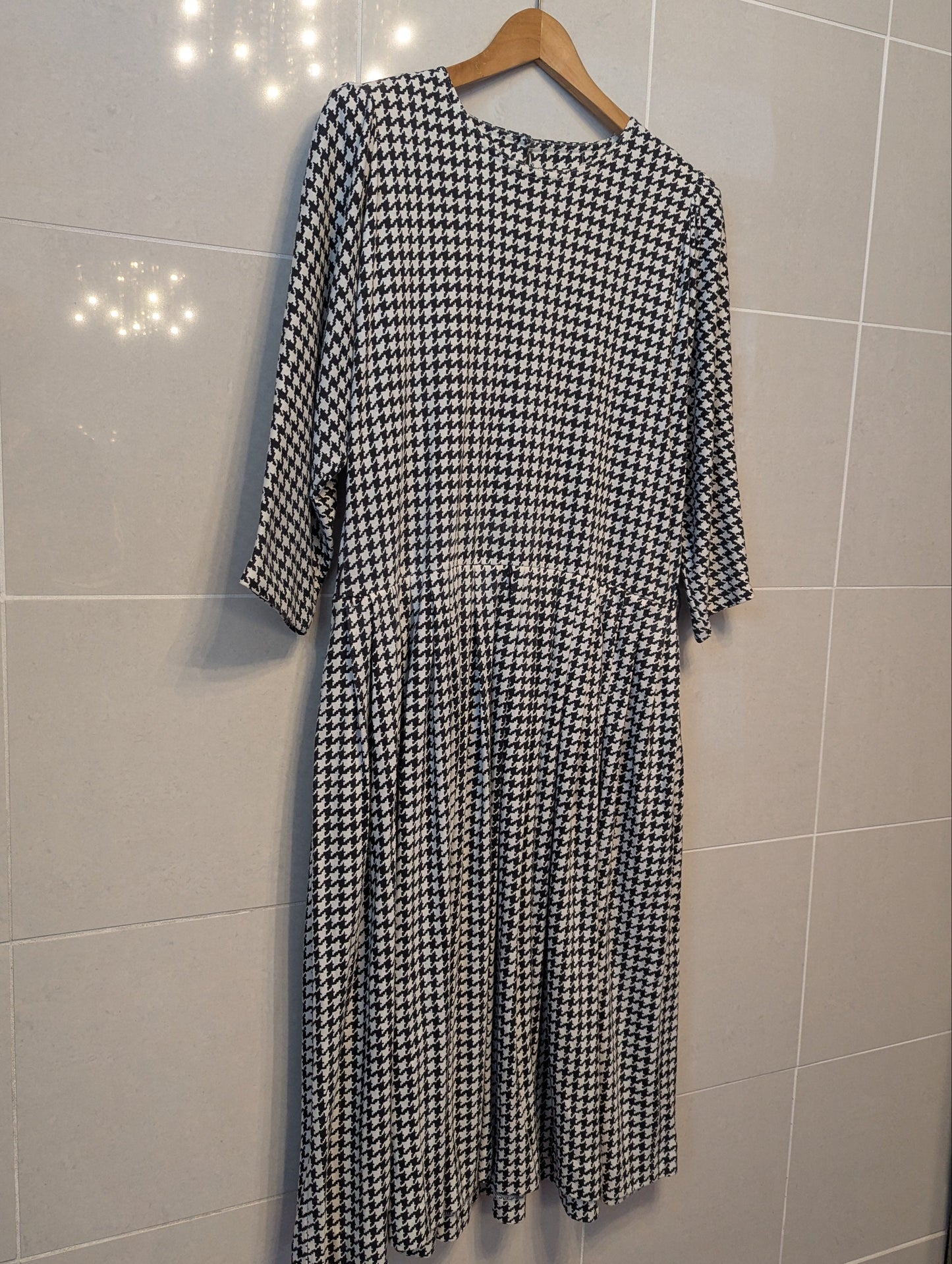 80s Black & White Houndstooth Cotton Jersey Dress