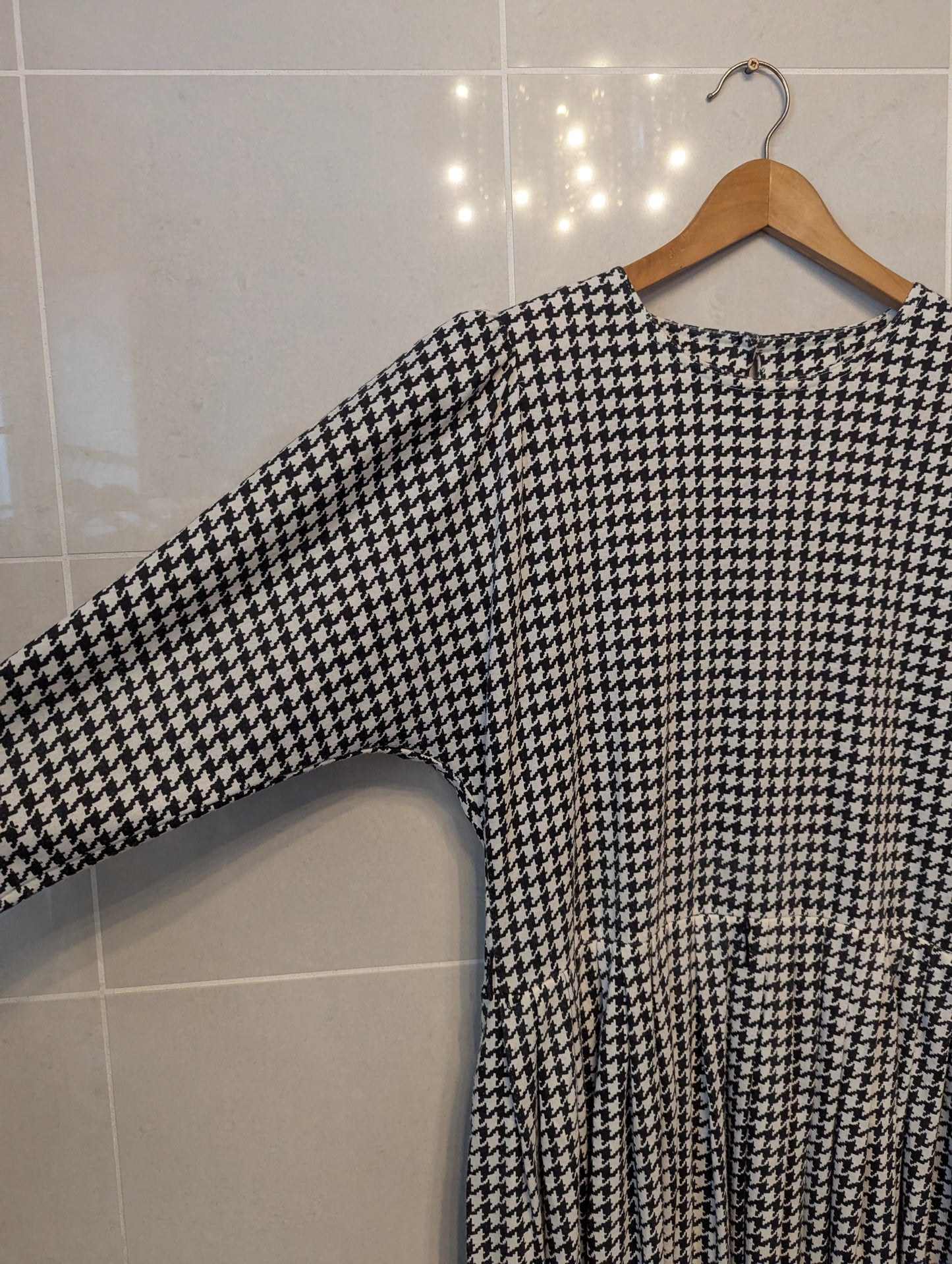 80s Black & White Houndstooth Cotton Jersey Dress