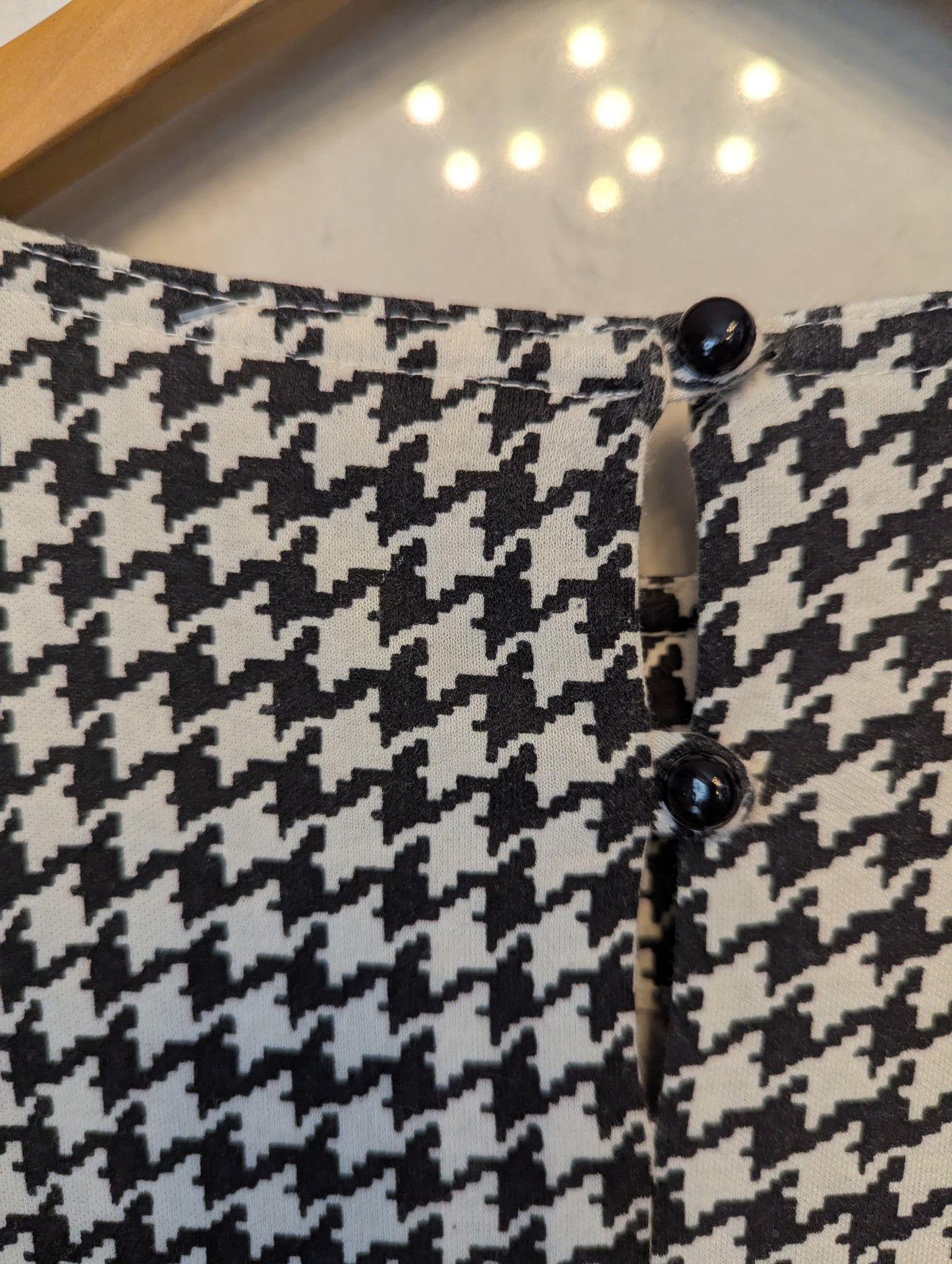 80s Black & White Houndstooth Cotton Jersey Dress