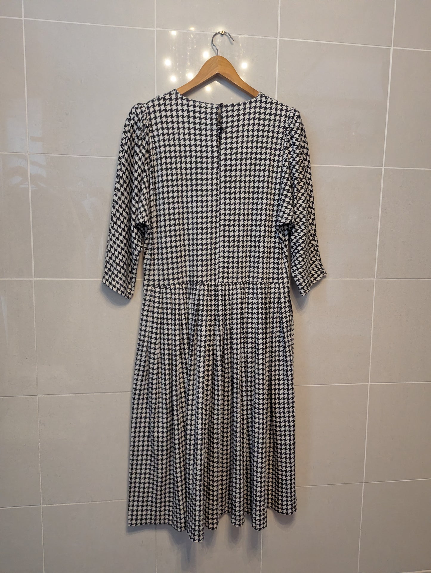 80s Black & White Houndstooth Cotton Jersey Dress