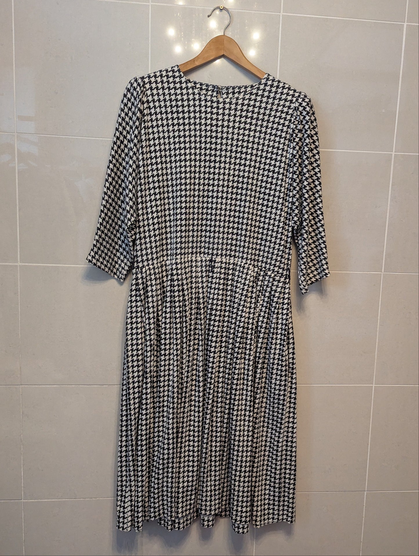 80s Black & White Houndstooth Cotton Jersey Dress