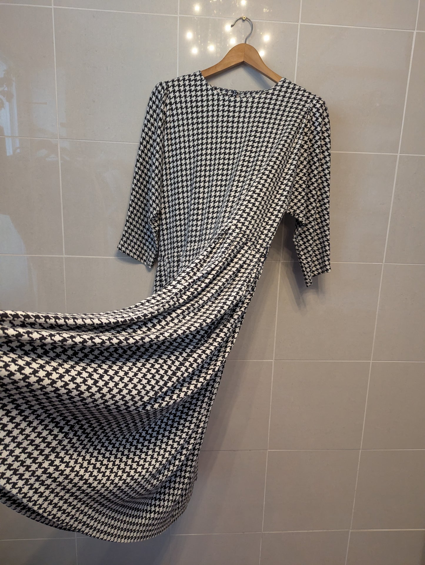 80s Black & White Houndstooth Cotton Jersey Dress