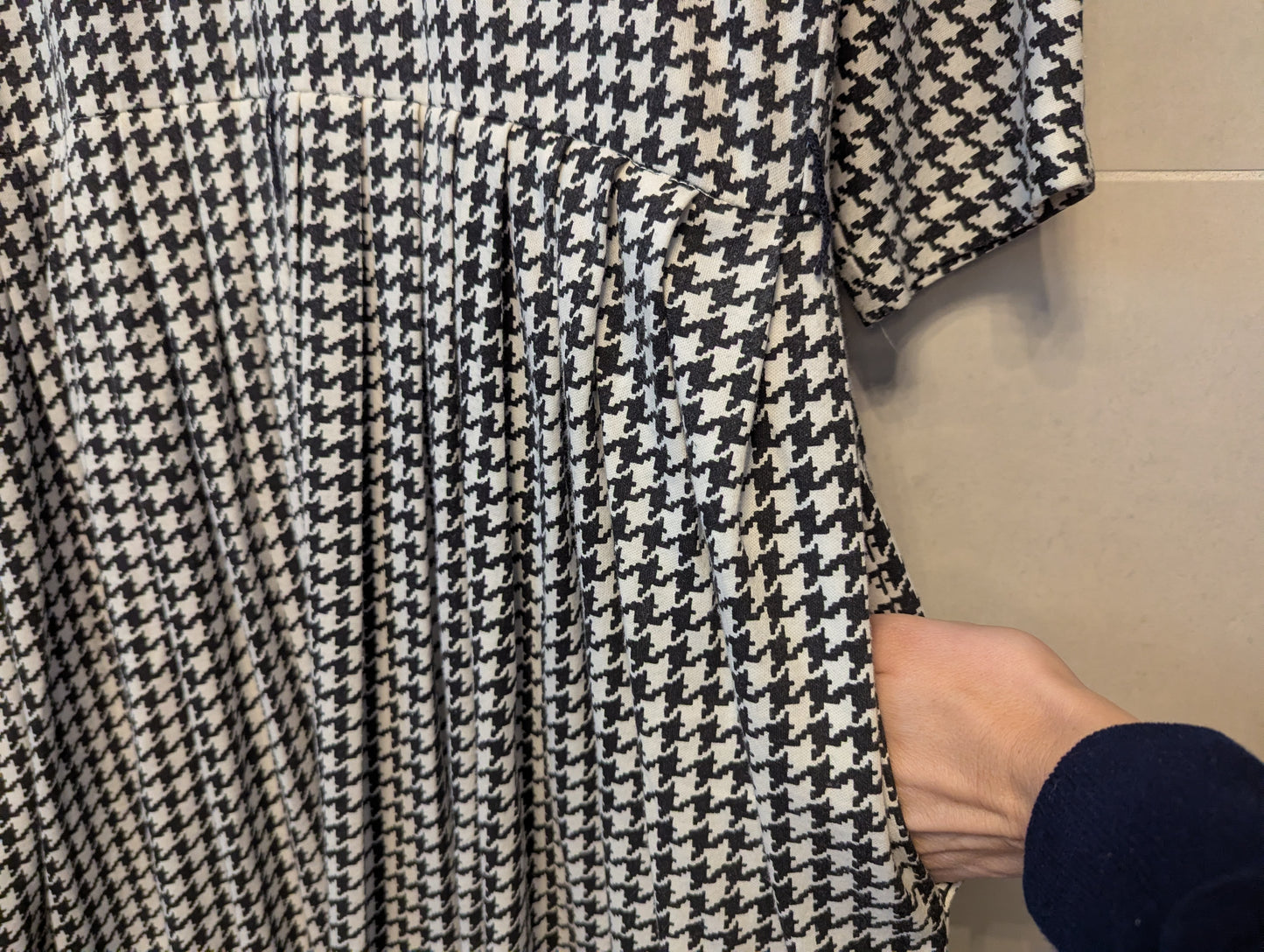 80s Black & White Houndstooth Cotton Jersey Dress