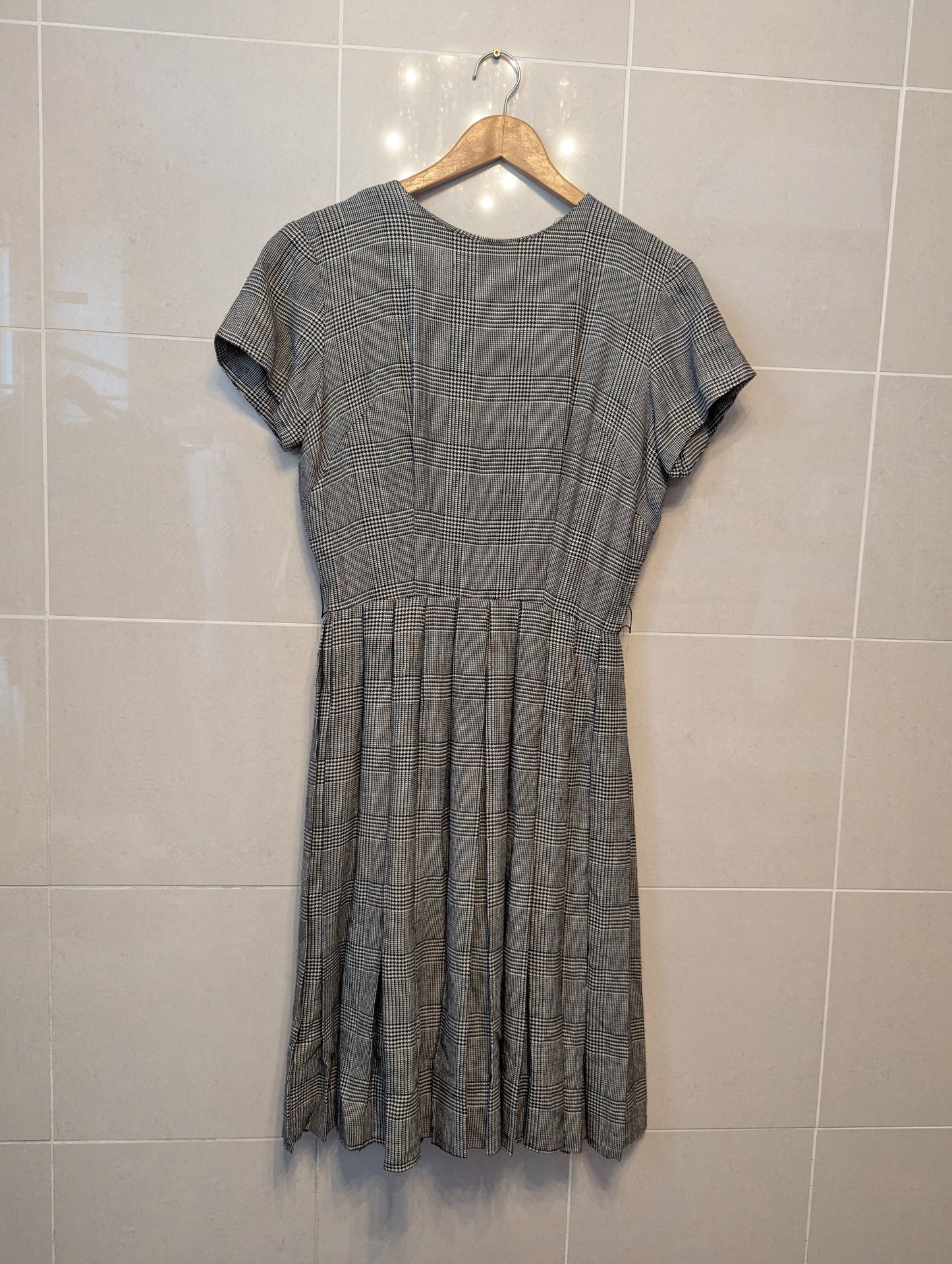50s Black & White Glen Plaid Wool Dress