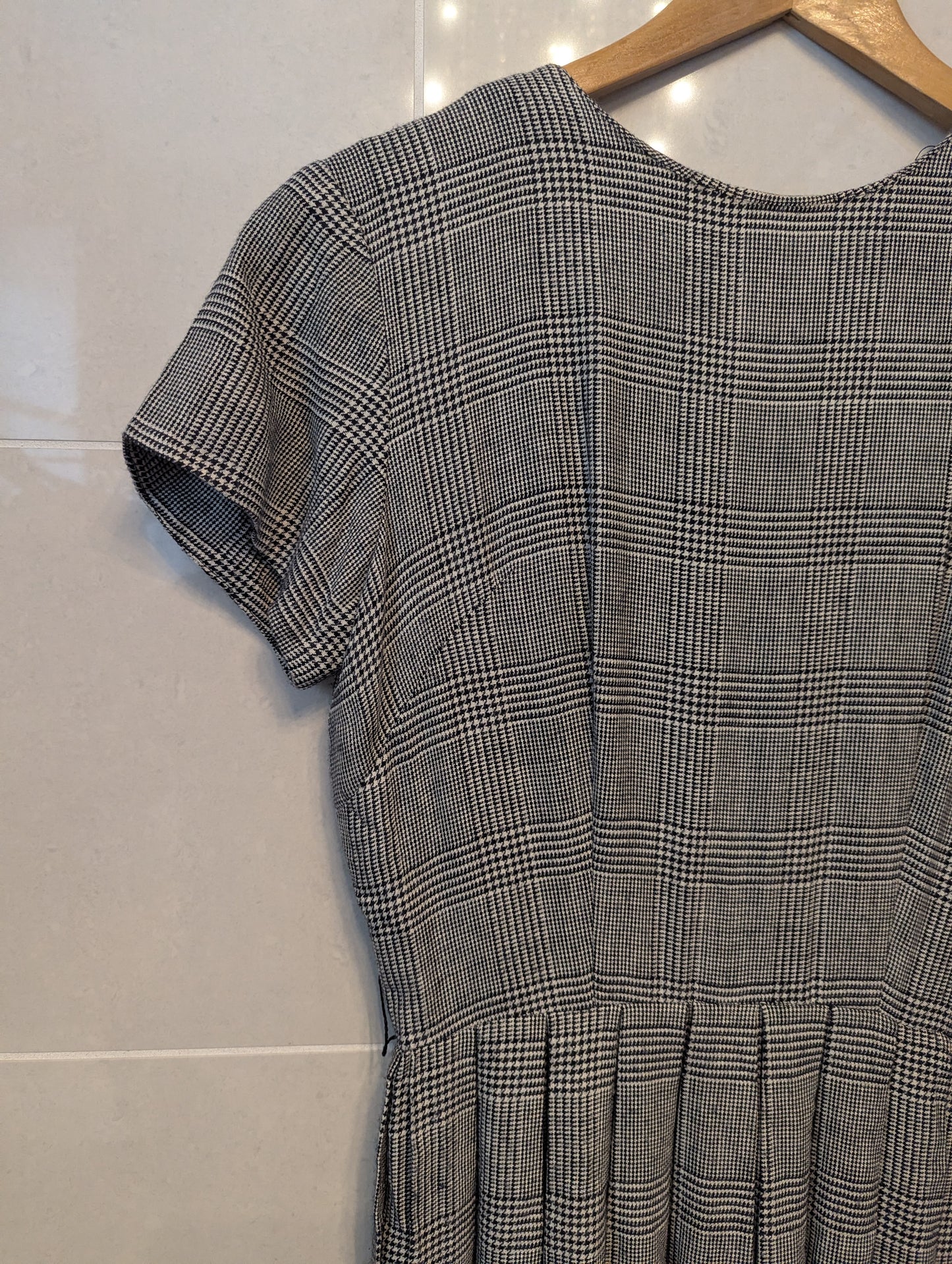 50s Black & White Glen Plaid Wool Dress