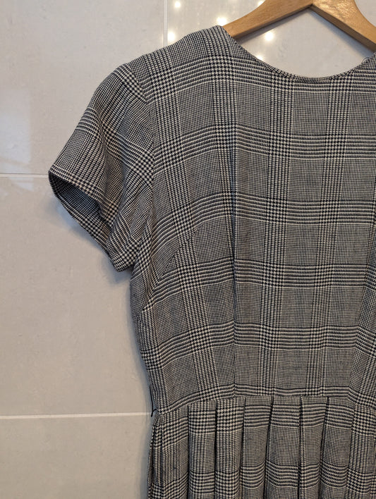 50s Black & White Glen Plaid Wool Dress
