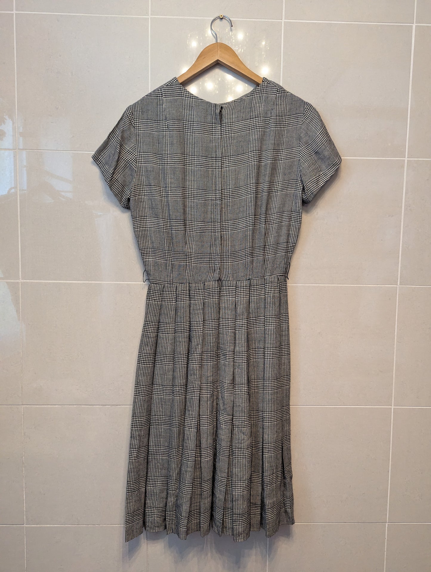 50s Black & White Glen Plaid Wool Dress