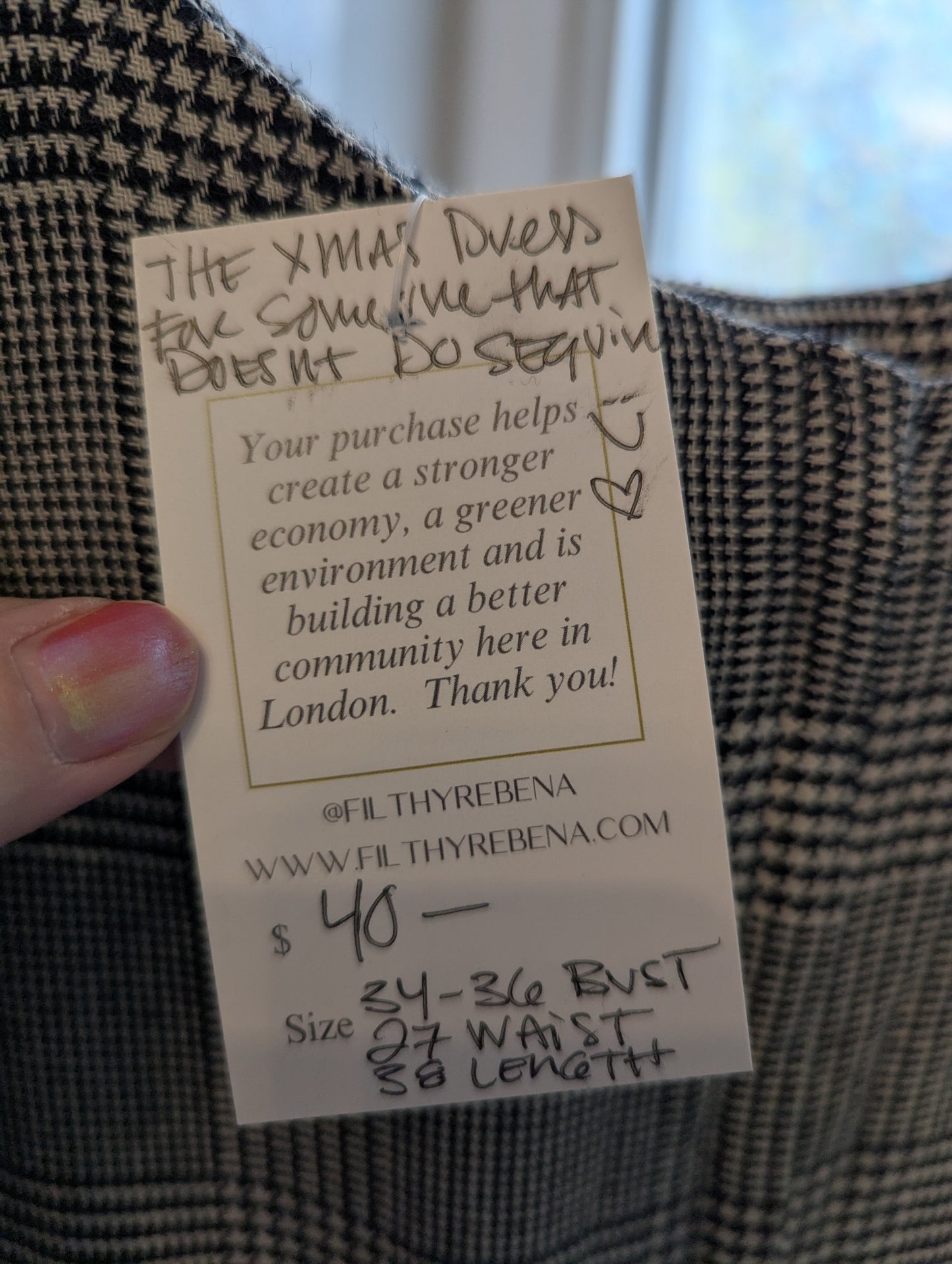 50s Black & White Glen Plaid Wool Dress