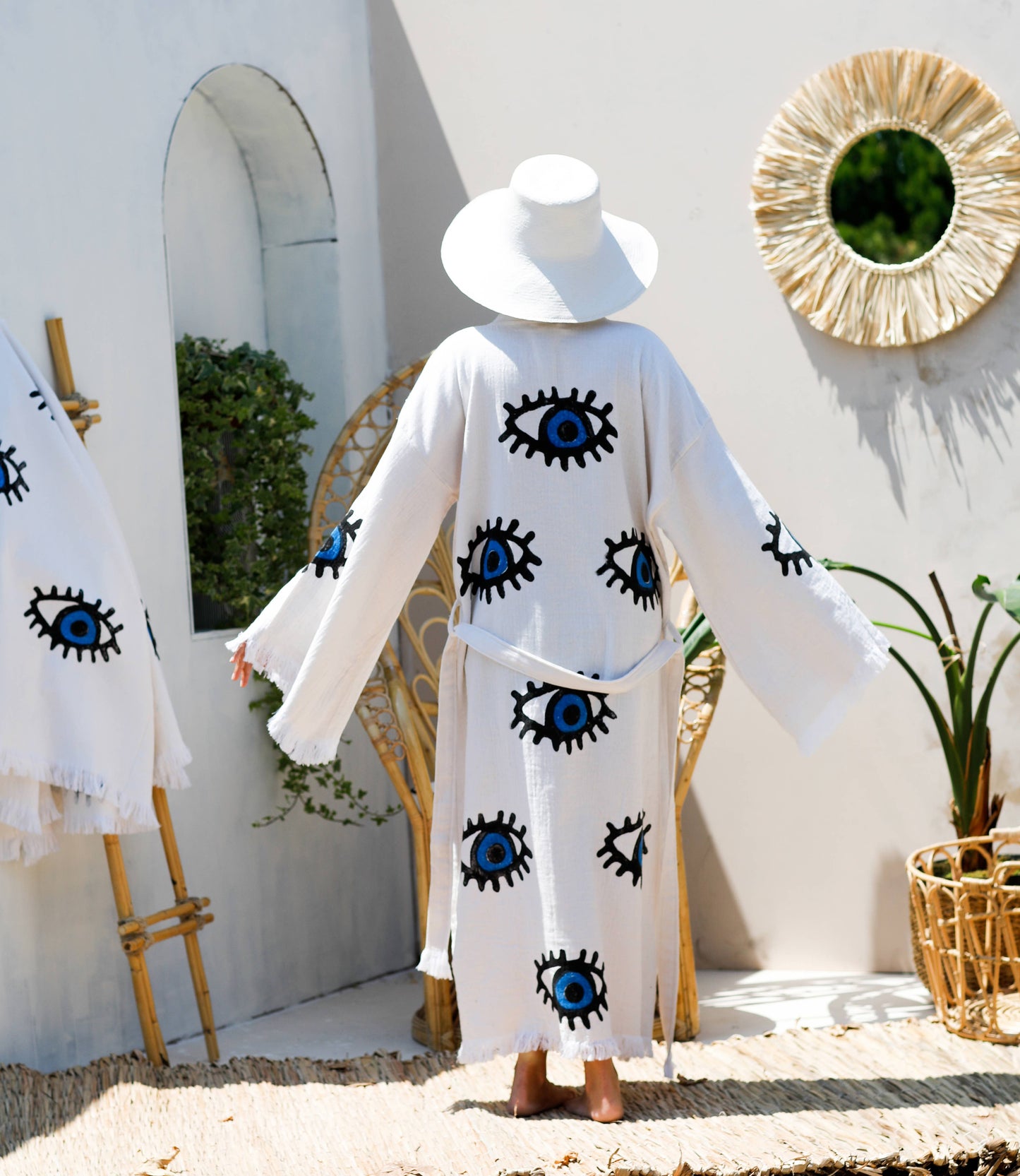 Moa - Blue Evil Eye Long Kaftan Kimono