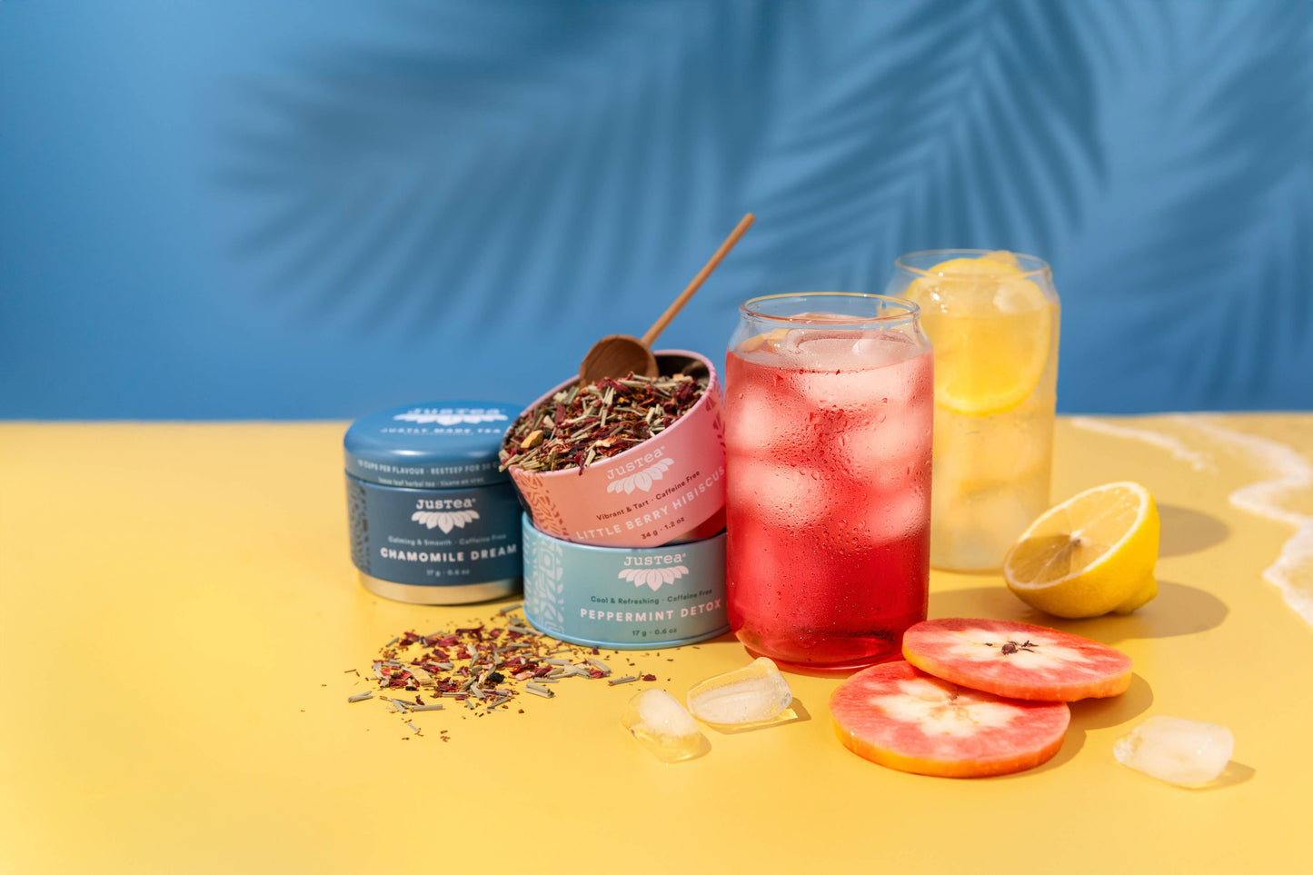 JusTea (No Import Fees to USA) - Herbal Tea Trio Tin & Spoon - Organic, Fair-Trade Tea Gift