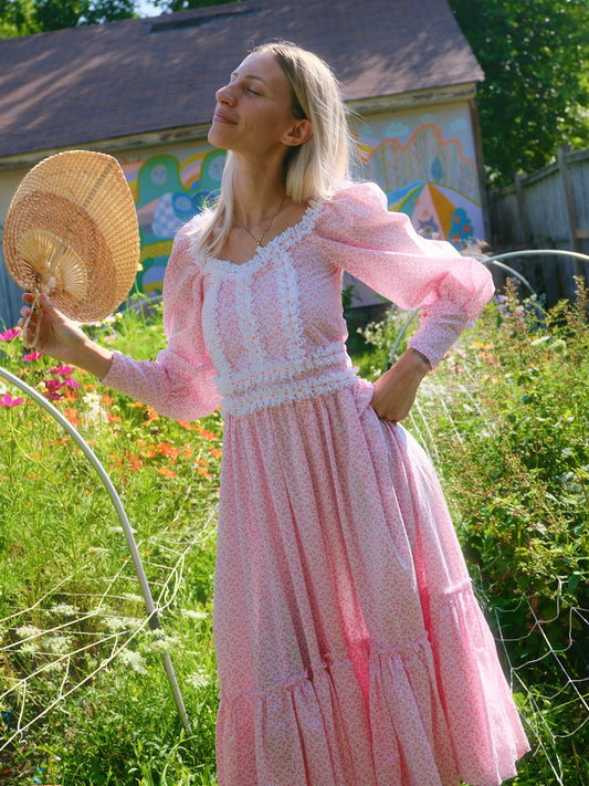 1970s Long Sleeve Prairie Maxi Dress