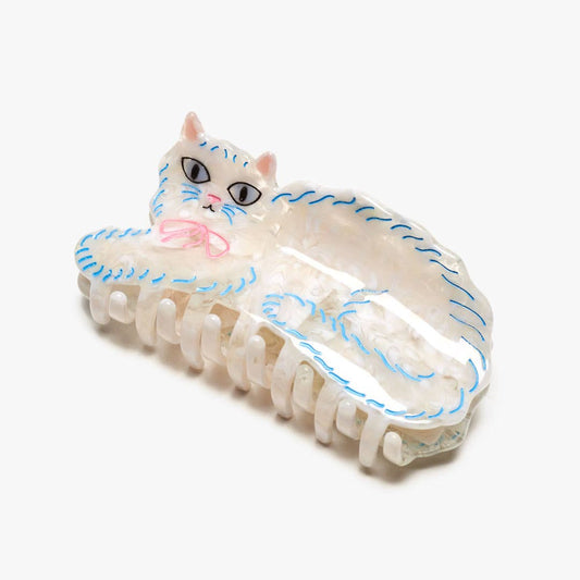 WINONA IRENE - Pretty Kitty White Persian Cat Hair Claw with Pink Bow