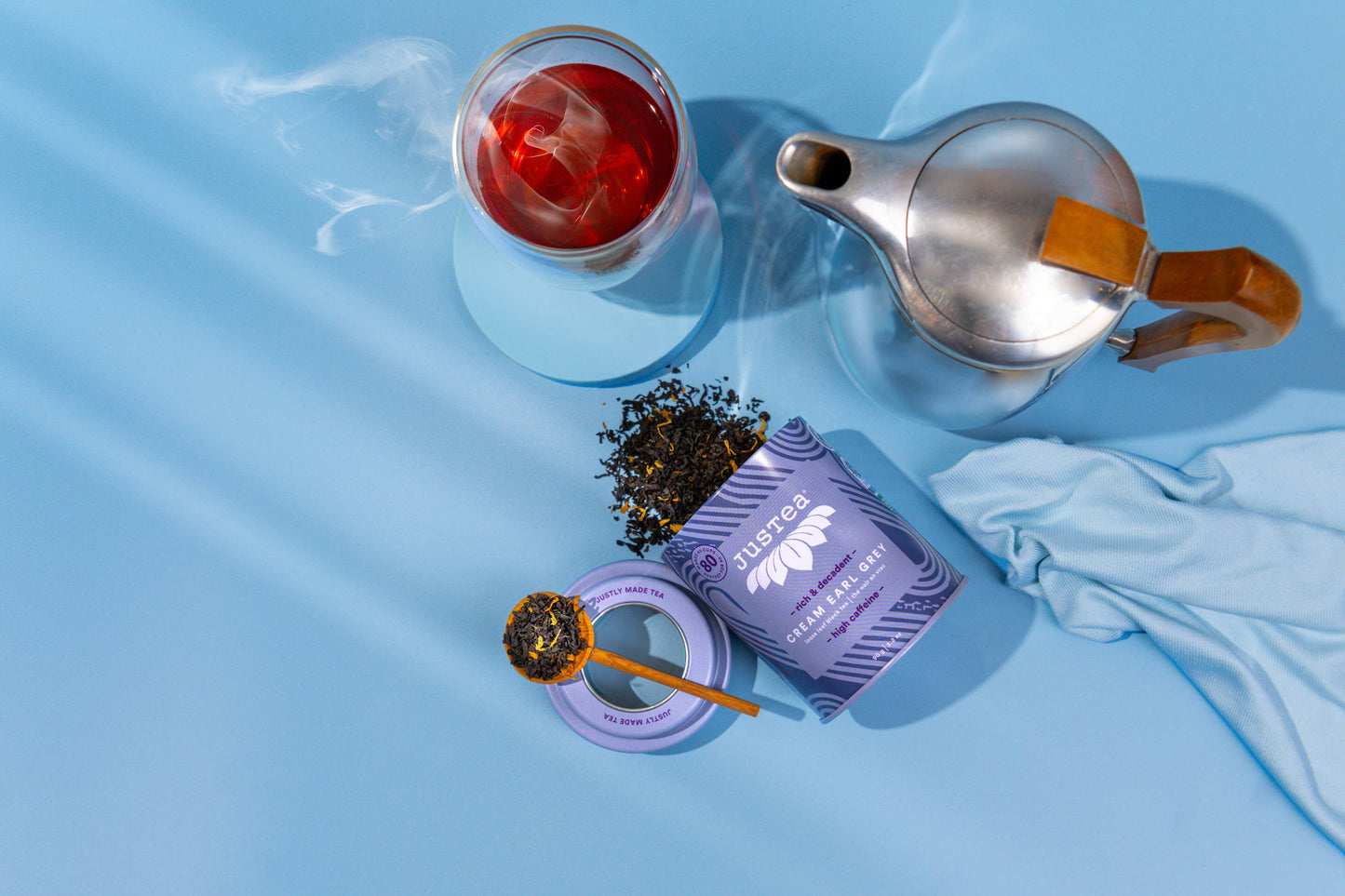JusTea (No Import Fees to USA) - Cream Earl Grey Tin & Spoon - Organic, Fair-Trade, Black Tea