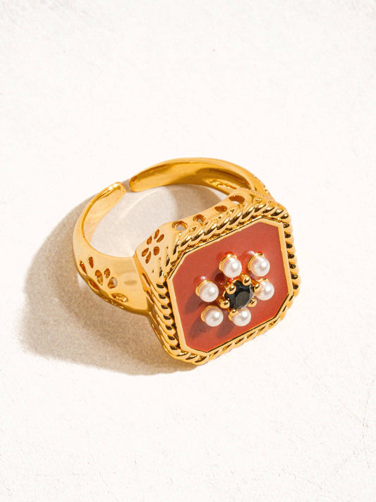 Flânerie by MAIQ - Rouge 18K Gold Red Enamel Vintage Adjustable Ring