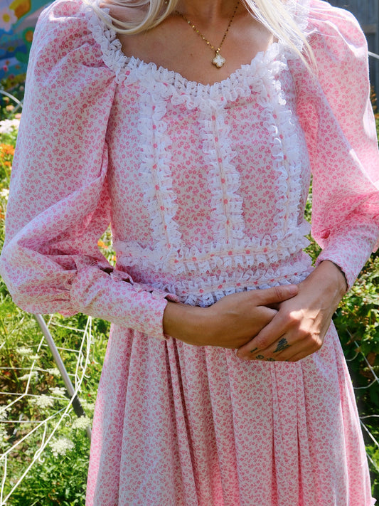 1970s Long Sleeve Prairie Maxi Dress