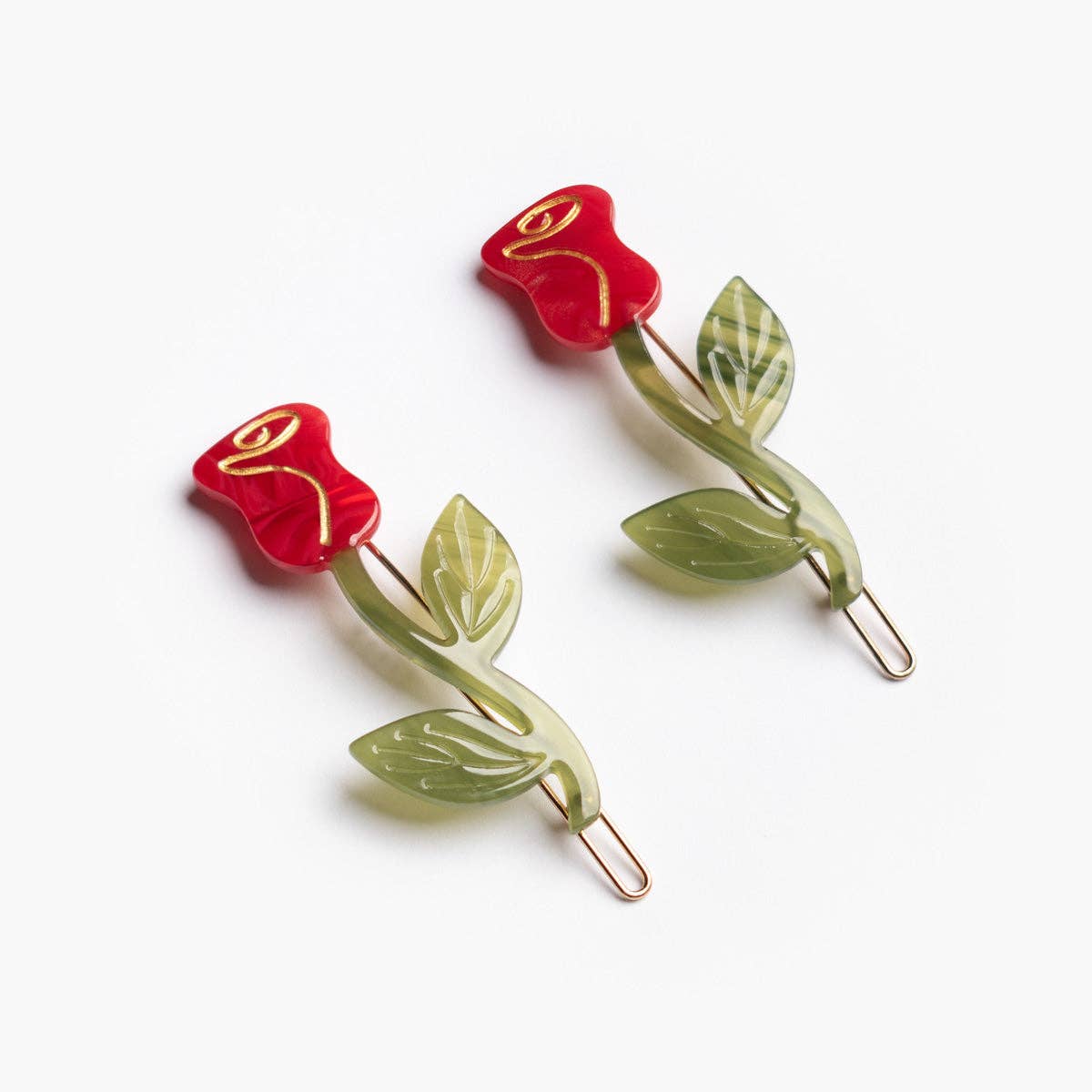 WINONA IRENE - Red Rose Acetate Barrette Hair Clip Set