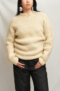 Chunky Hand Knit Wool Sweater Mandarin Collar