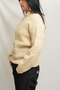 Chunky Hand Knit Wool Sweater Mandarin Collar