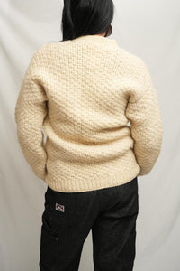 Chunky Hand Knit Wool Sweater Mandarin Collar