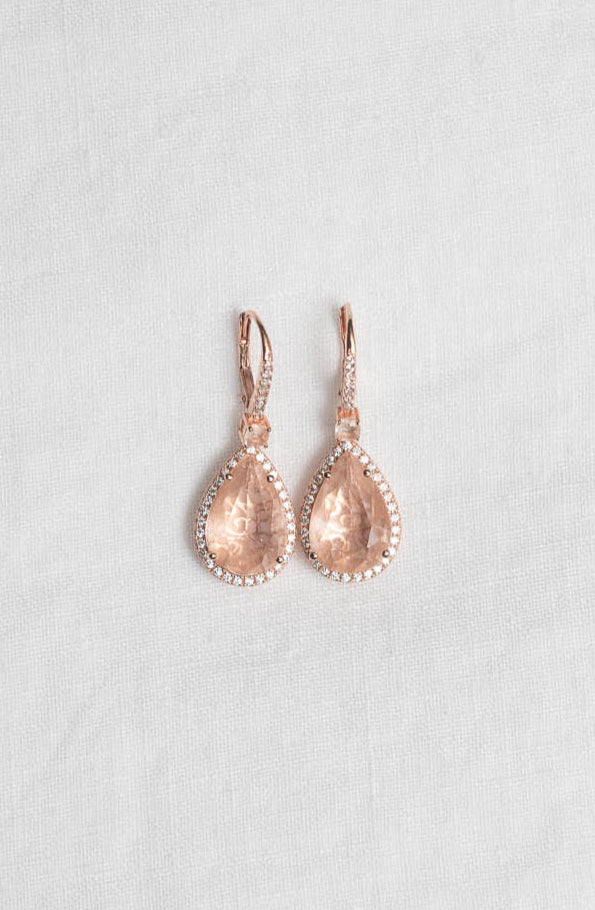 Vintage Rose Gold Plated Sterling Silver Earrings with White Topaz