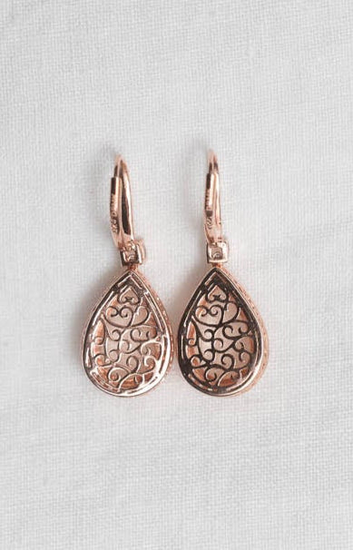 Vintage Rose Gold Plated Sterling Silver Earrings with White Topaz