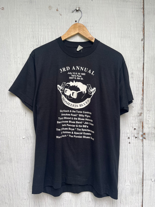 1990s Screen Stars Homeless Blues Festival T-Shirt / Made In USA / Black