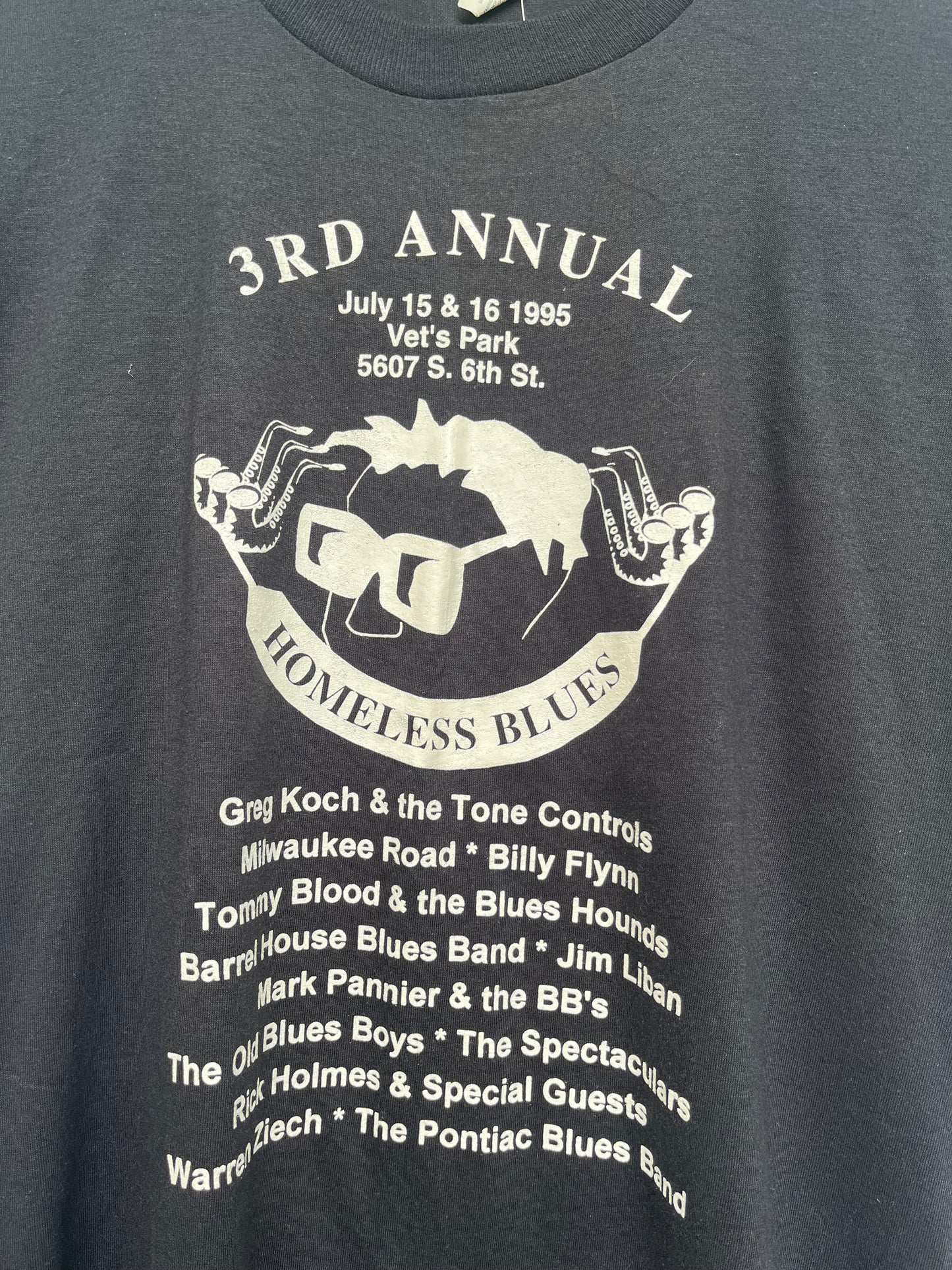 1990s Screen Stars Homeless Blues Festival T-Shirt / Made In USA / Black