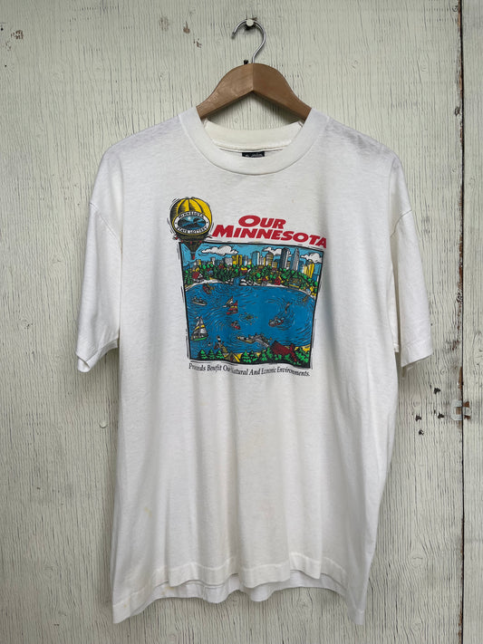 Vintage Fruit Of The Loom Minnesota State Lottery Graphic T-Shirt / Made In USA / White