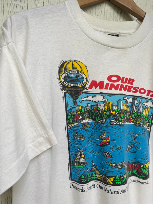 Vintage Fruit Of The Loom Minnesota State Lottery Graphic T-Shirt / Made In USA / White