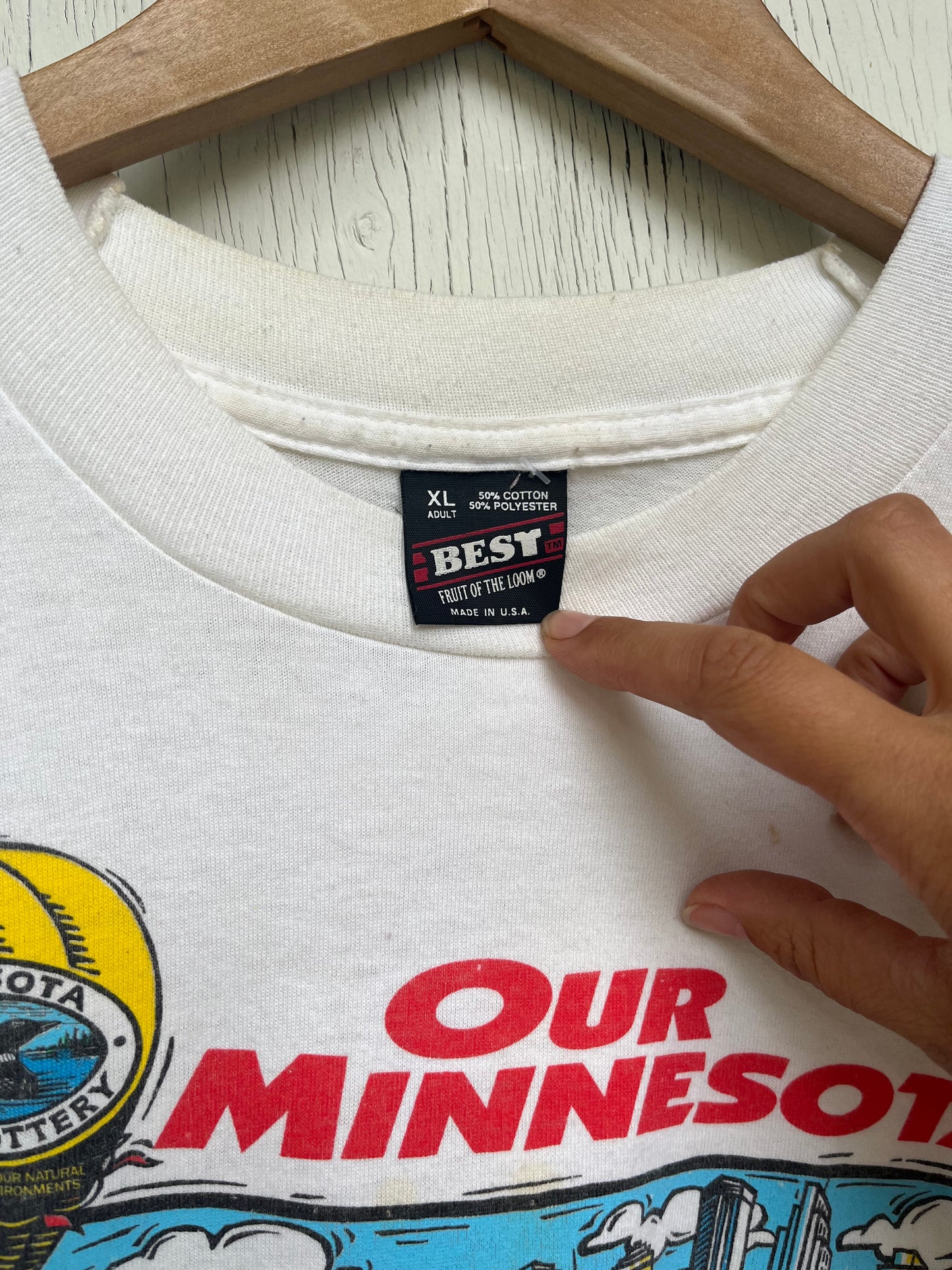 Vintage Fruit Of The Loom Minnesota State Lottery Graphic T-Shirt / Made In USA / White