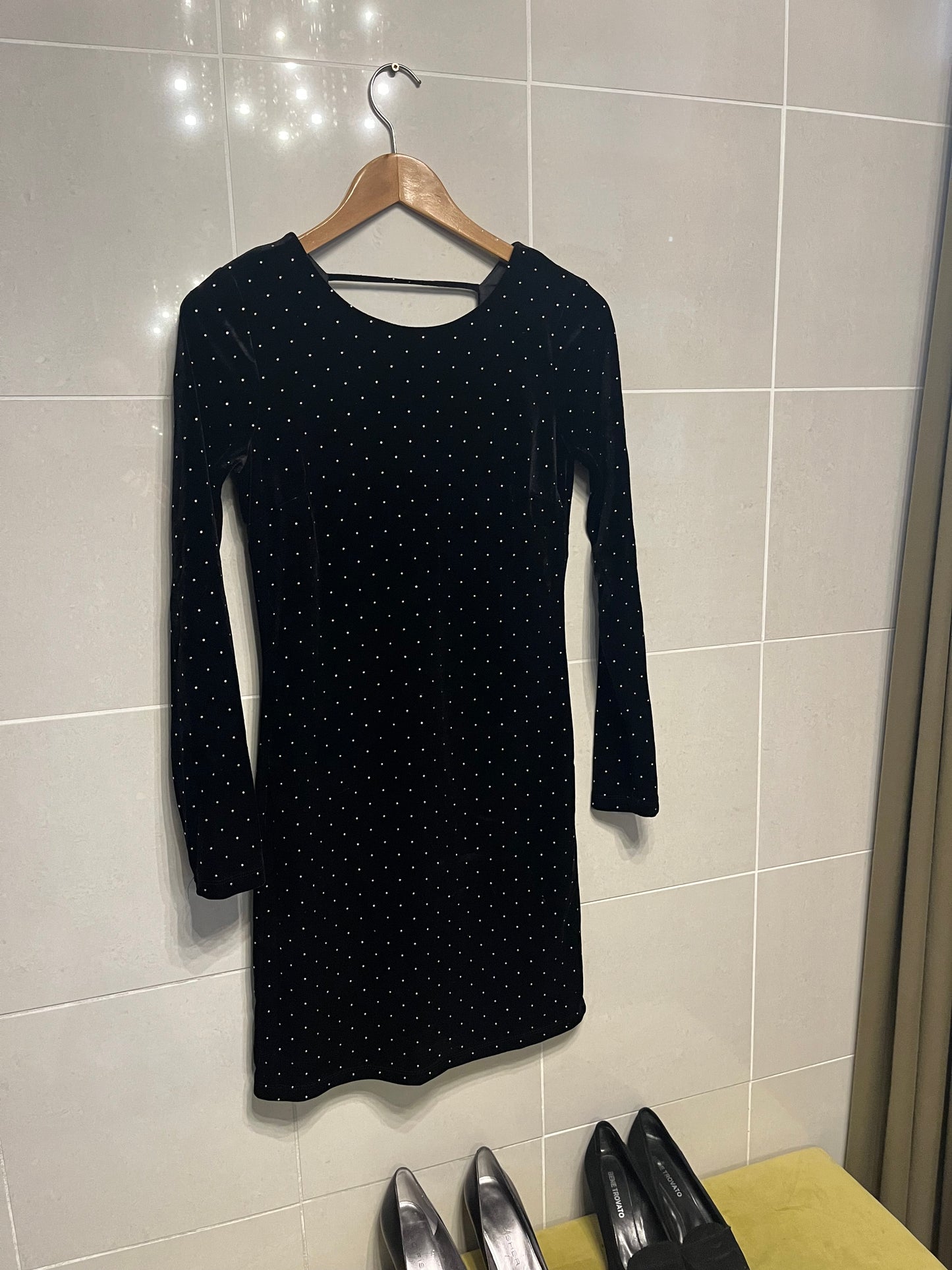 Dex Stretch Velvet Studded Little Black Dress