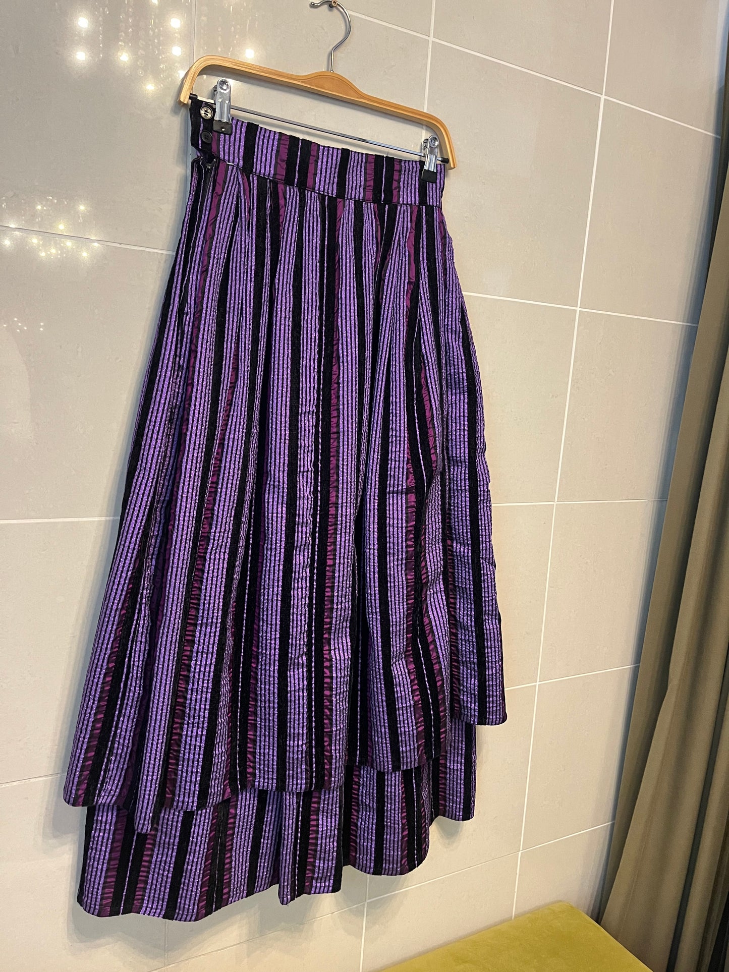 Silk Double Ruffle Midi Skirt