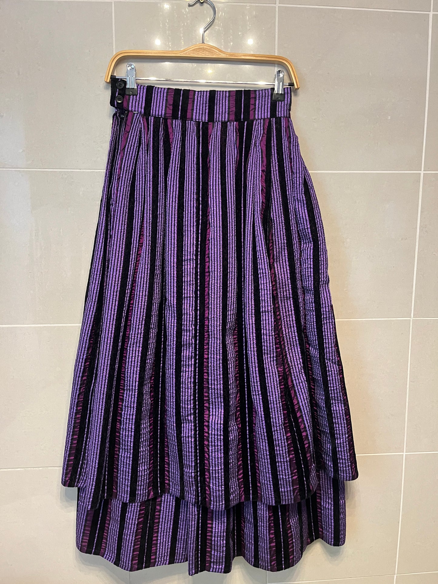 Silk Double Ruffle Midi Skirt