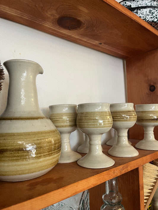 Pottery Wine Decanter & Wine Glasses
