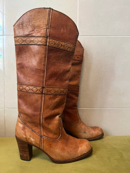 70s Leather Cowboy Platforms