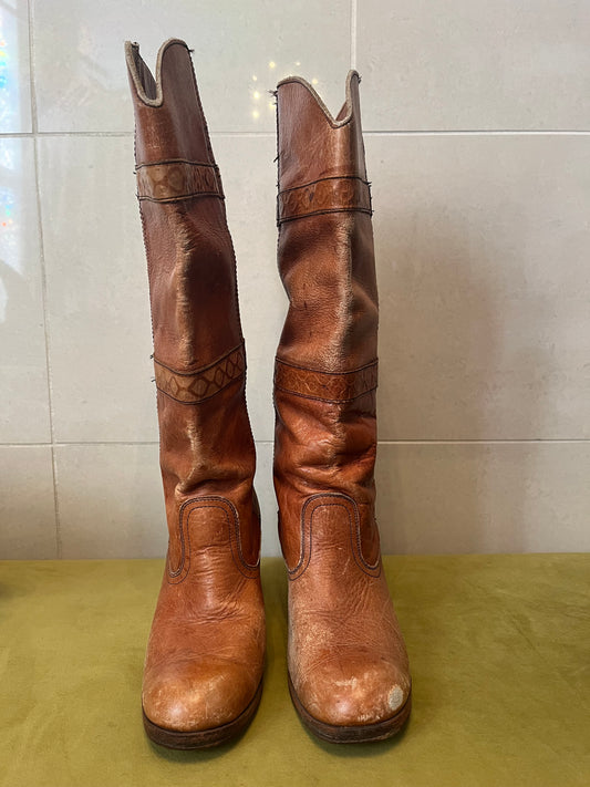 70s Leather Cowboy Platforms