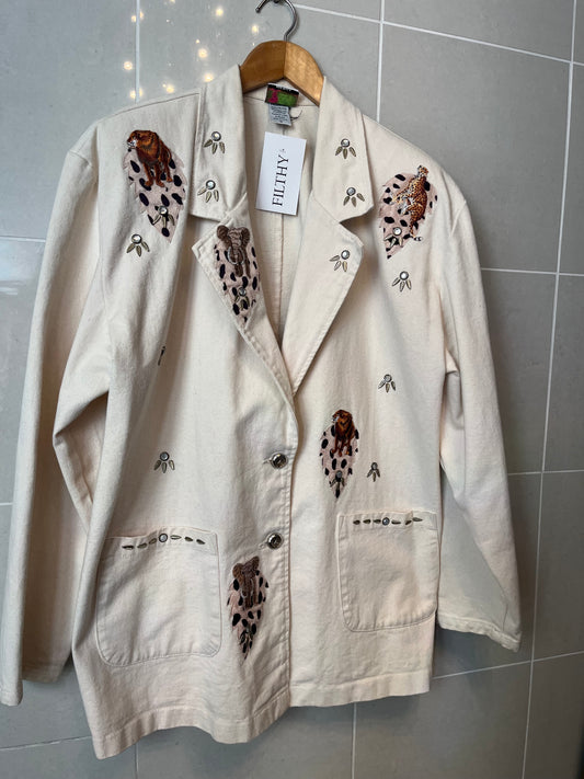 1980s Cactus California Safari Appliqué Denim Blazer – Cream | Made in USA